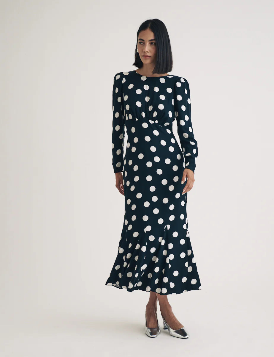 Nobody's Child Sally Midi Dress Black Polka Dot